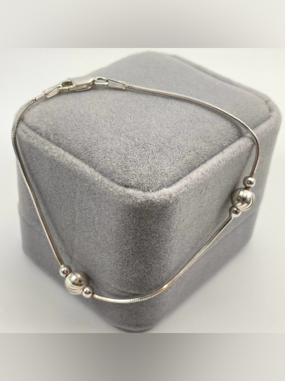 Beautiful Italy 925 Sterling  Silver Faceted Bead Snake Bracelet Size 6.5